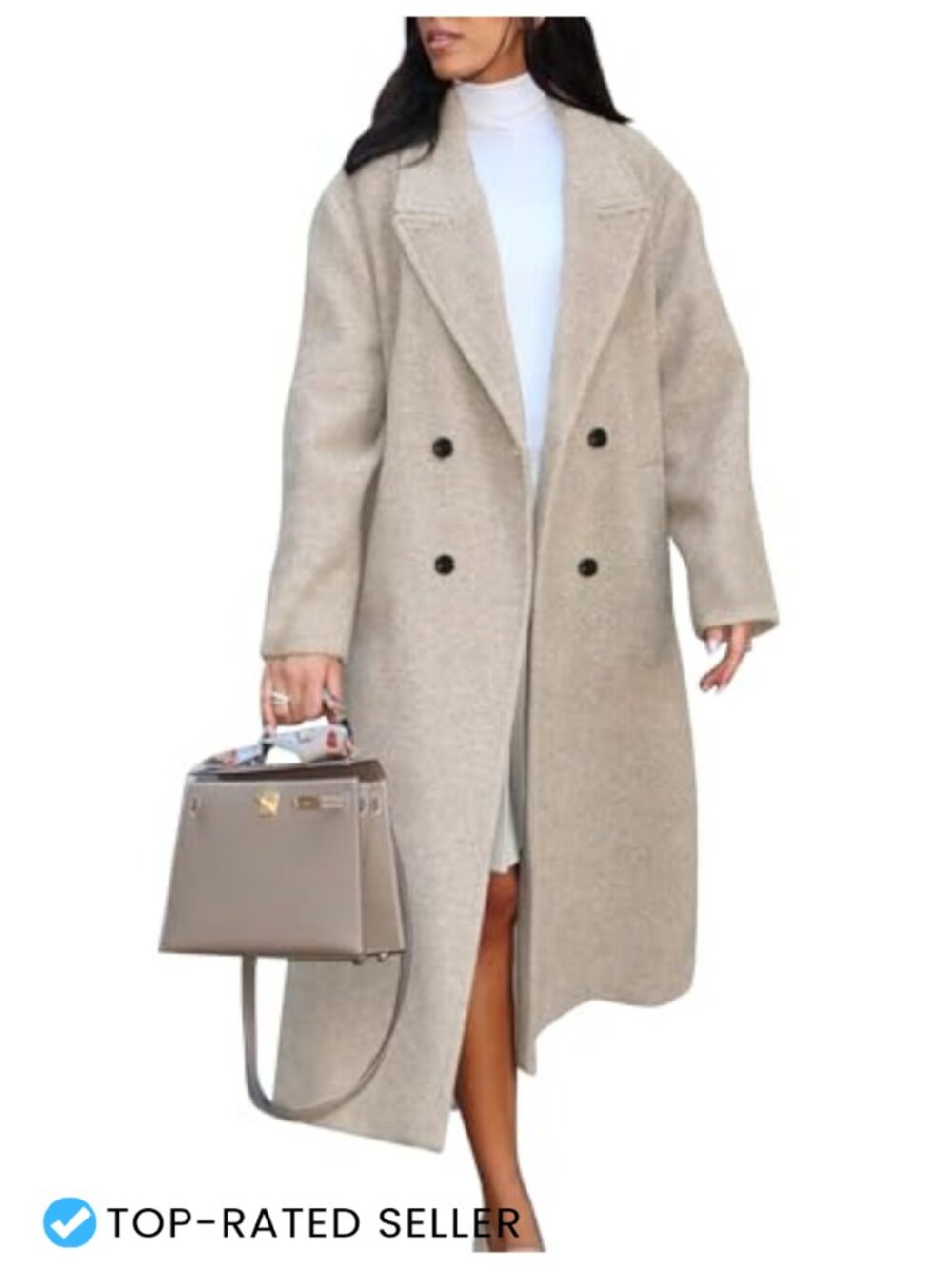 Women's Long Notch Lapel Double Breasted Peacoat Fall Winter Coat